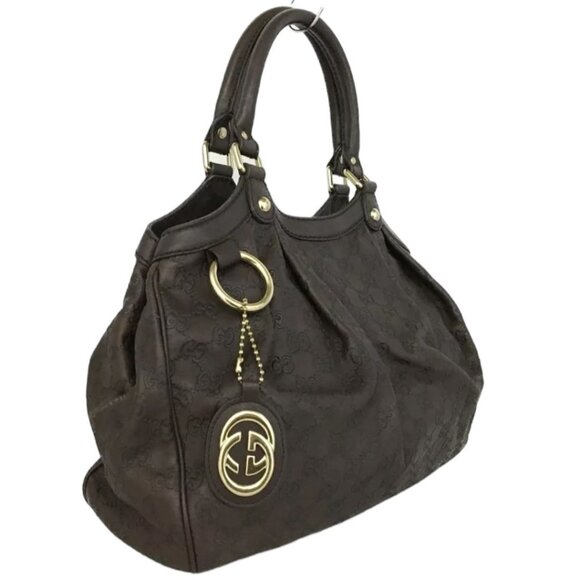 GUCCI: GUCCISsima Sukey GG Logo Tote Hand Bag Brown #1387 - Picture 3 of 11